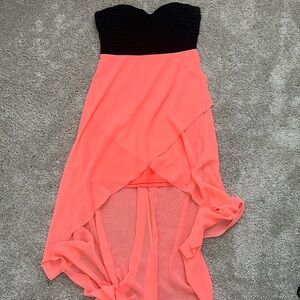 Black and Coral Strapless Dress
